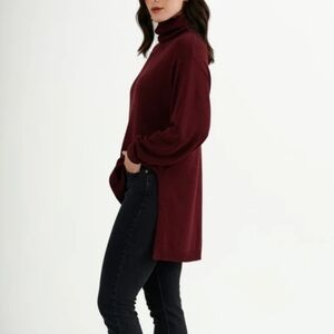 Emma Knudsen Hunter Burgundy Turtleneck Relaxed Fit Hi-Lo Sweater